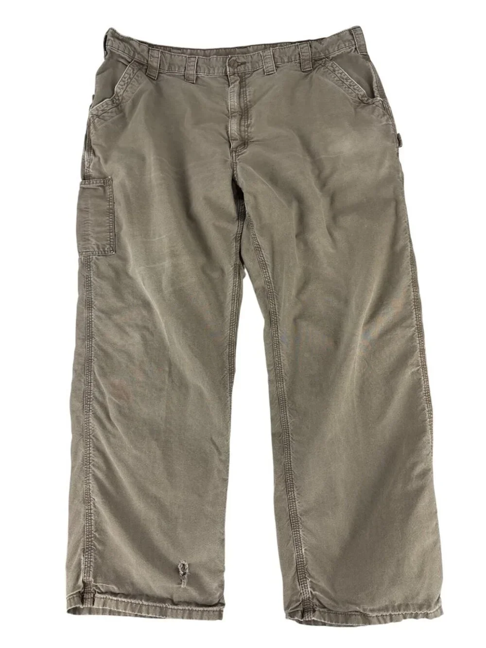 Vintage Carhartt Canvas Work Dungaree Pants Brown Khaki Carpenter 44x32